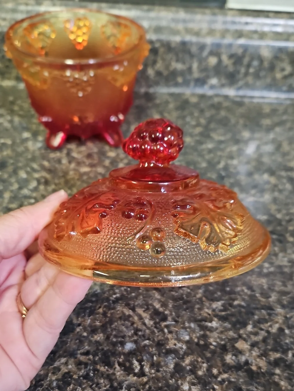 Vintage Jeanette Glass Amberina Candy Dish - Picture 3 of 7